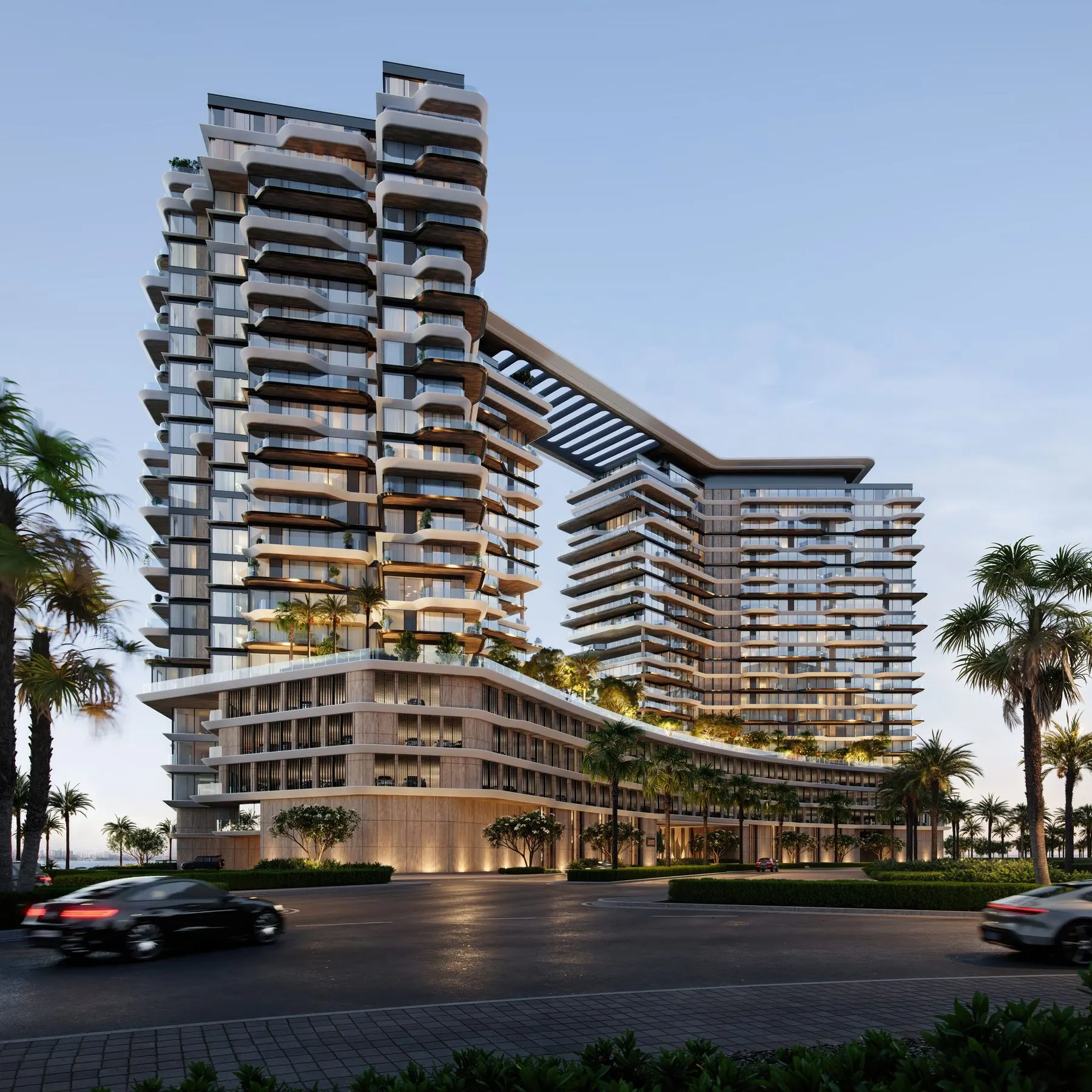 Marriott Residences Reem Island arrival court and stepped towers