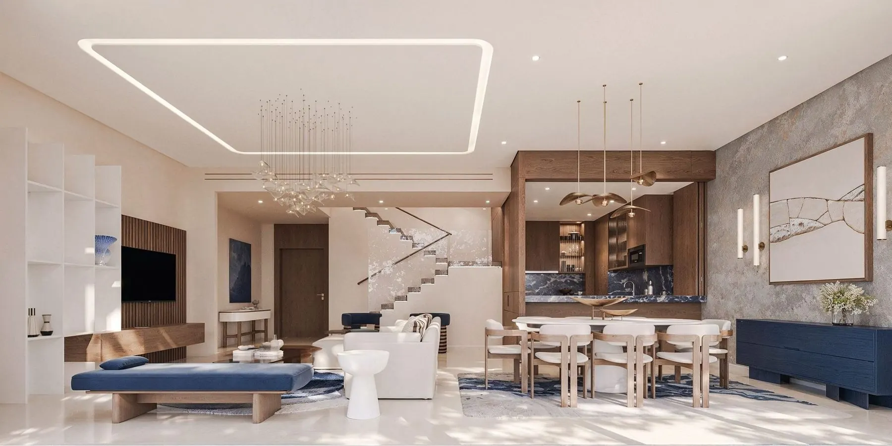 Open-plan living, dining and kitchen