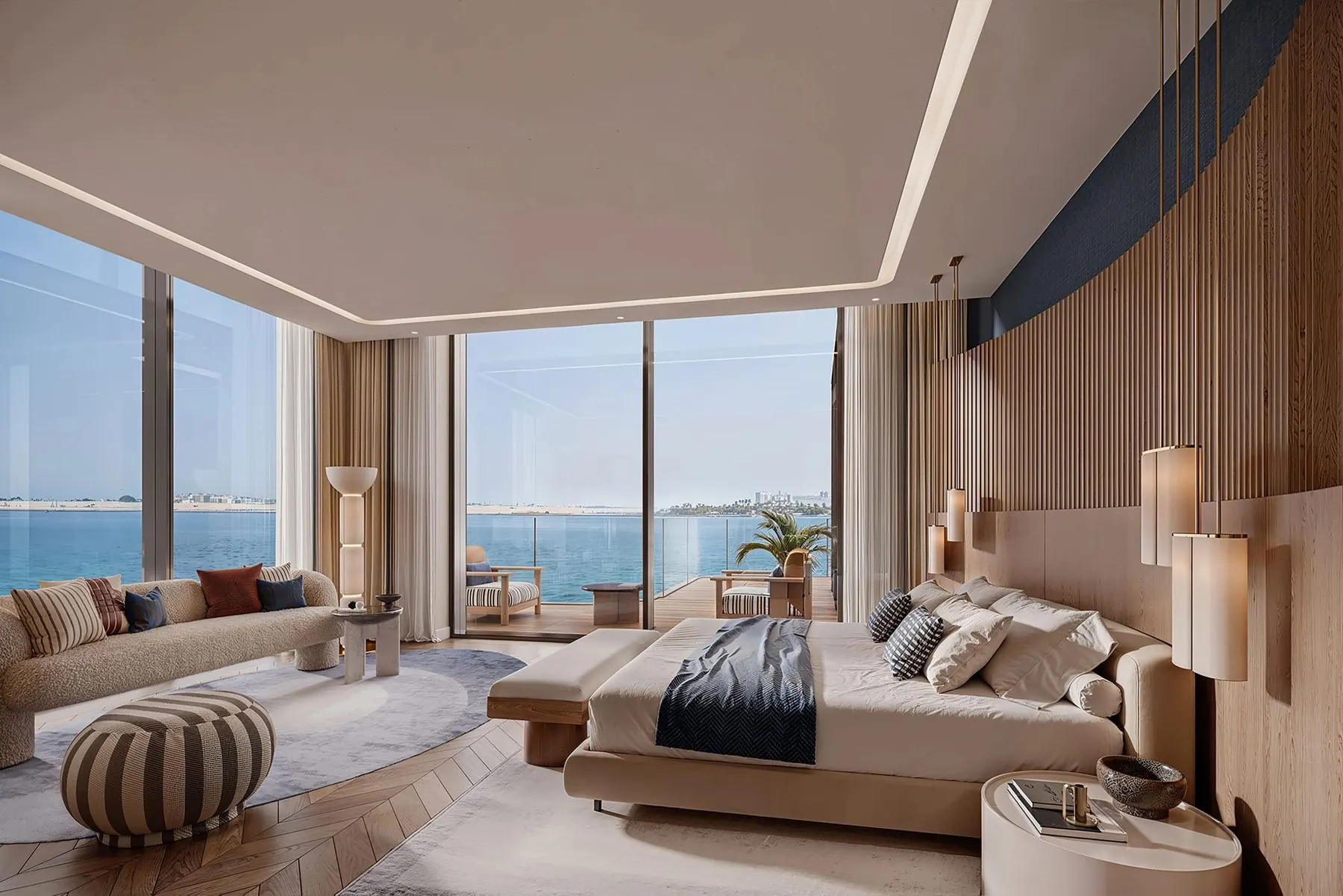 Master bedroom suite with seating area