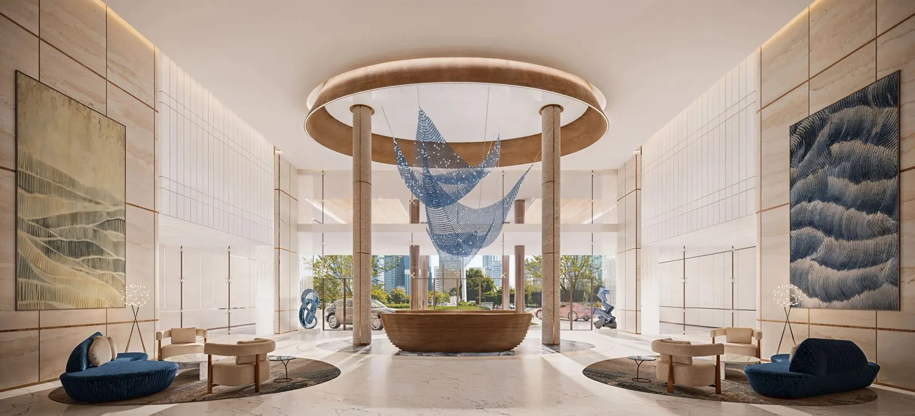 Lobby atrium with sculptural centrepiece